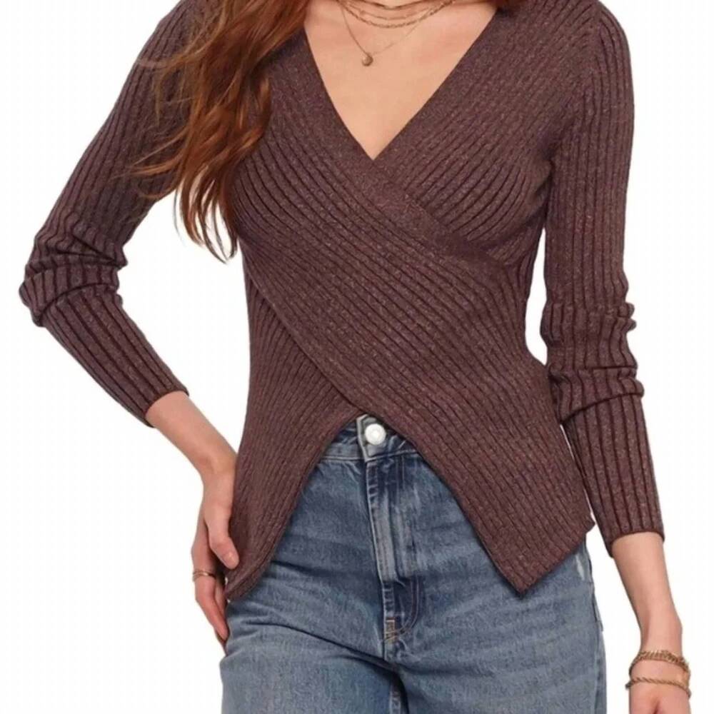 NEW HEARTLOOM tory ribbed knit top in cafe brown